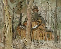 Kościół drewniany na Górze Parkowej, 2007, olej na płótnie, 40 x 50 cm